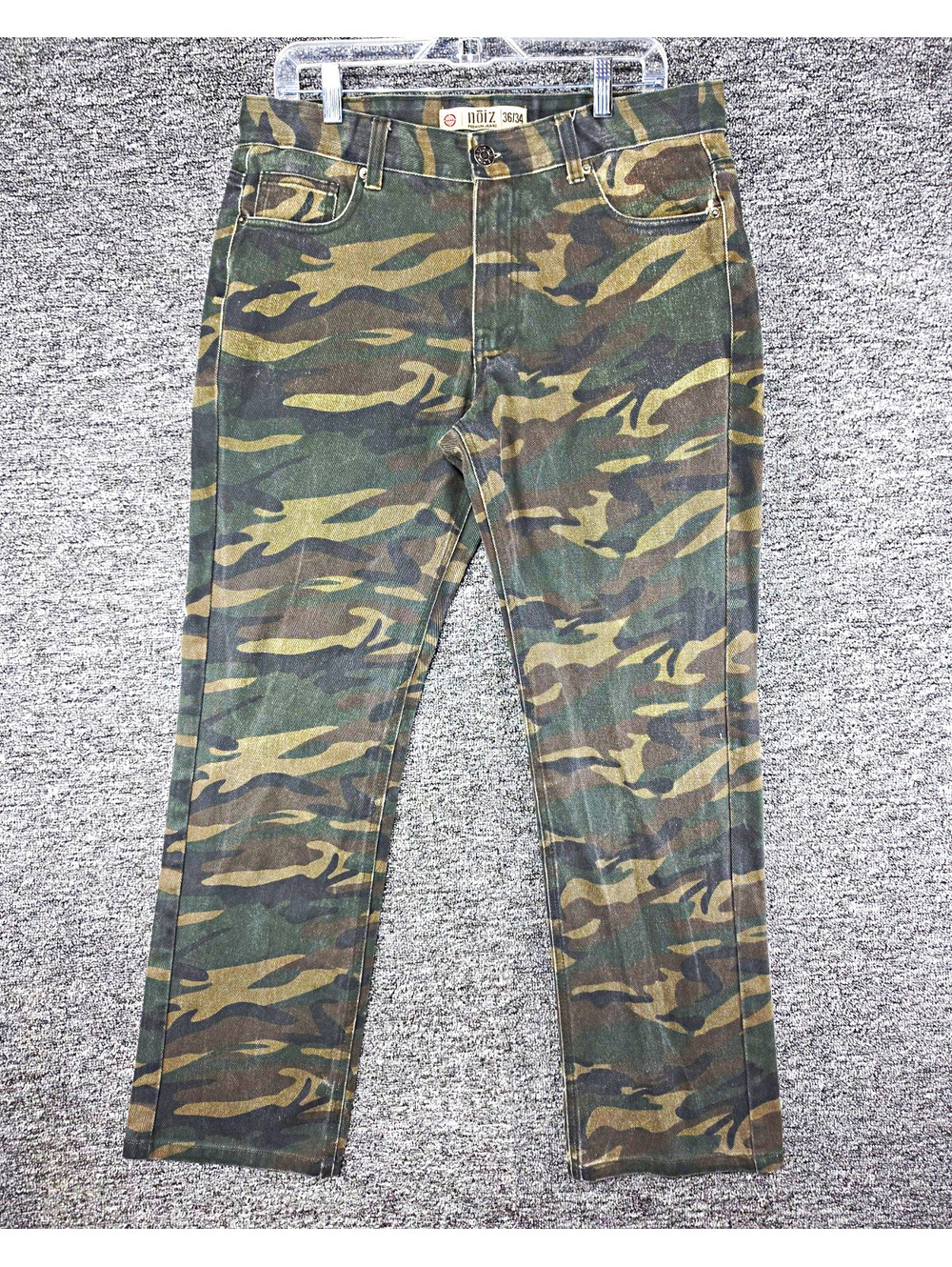 noiz Premium Jeans Straight Fit Camo Green/Brown Dark Wash Denim 36x30 Men